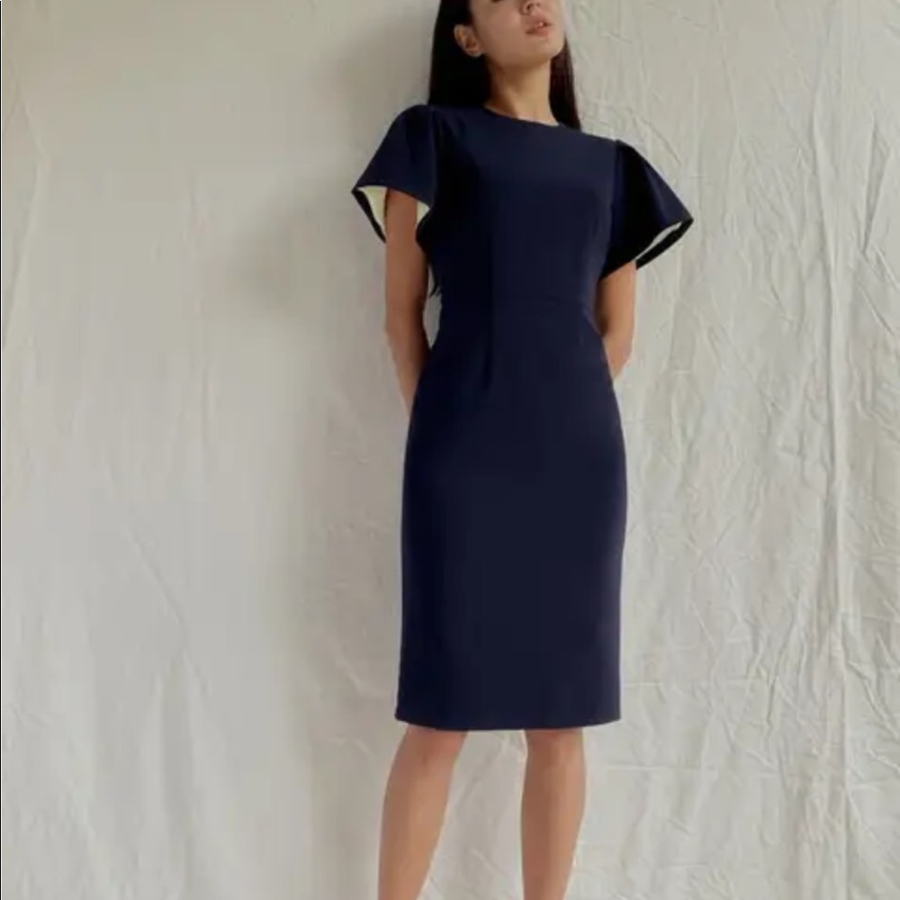 Monica Flare Navy/yellow midi dress